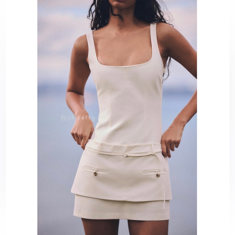 Zara Cream Mini Dress with Layered Skirt